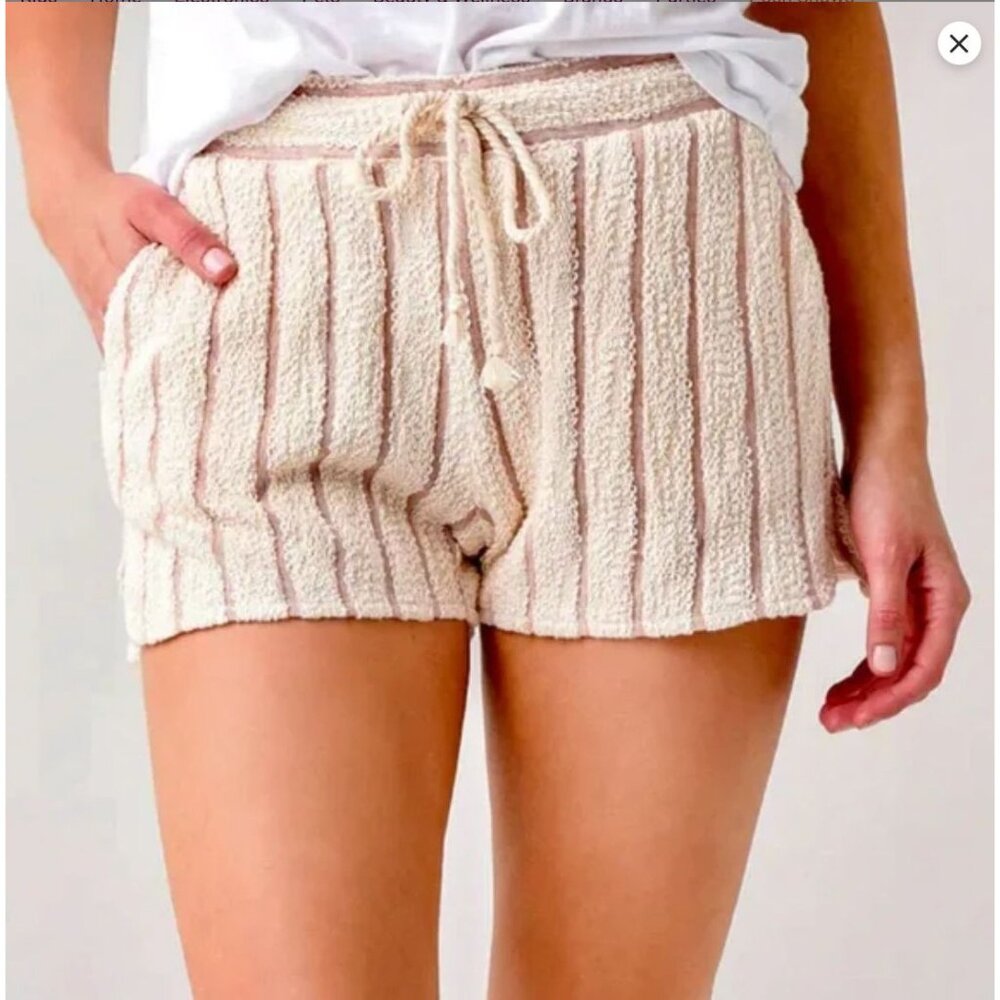 Faherty Pacífica Terry Shorts Stripes Cream Blue Pockets Drawstring Coastal - Picture 10 of 11